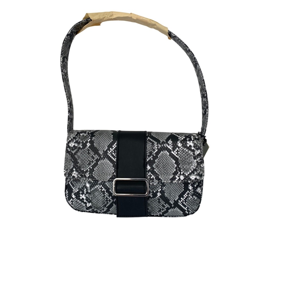 LOUME Shoulder Bag Womens Small Gray Snakeskin Print Baguette Y2K Faux Leather